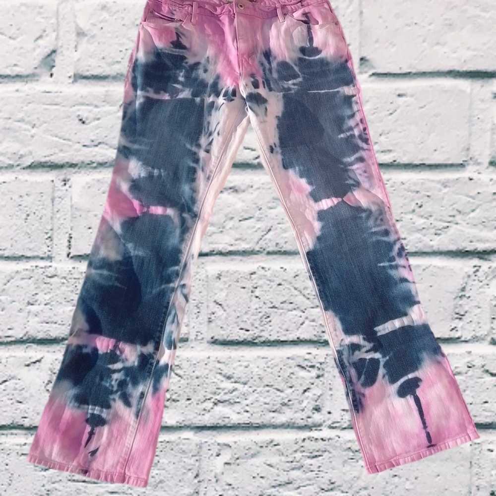 Upcycled block dyed jeans
